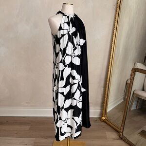 Women’s Trina Turk Roe Midi Halter Shift Dress - Black/ivory Floral‎ size 8